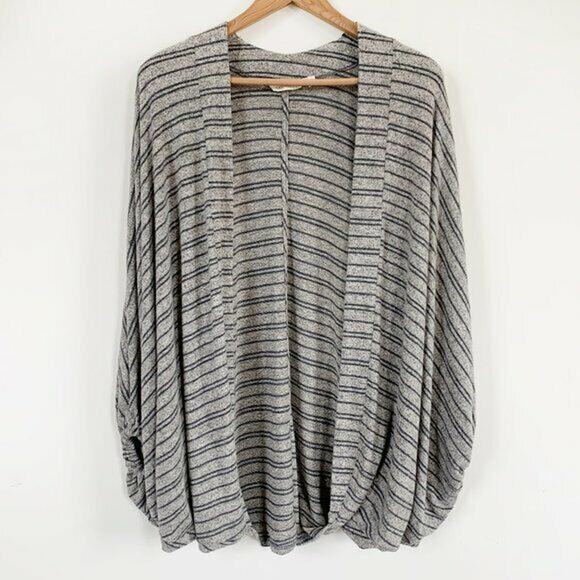 Soft Surroundings Cocoon Open Front Cardigan Dolman Sleeves Grey Stripe Boho S/M - Picture 1 of 10